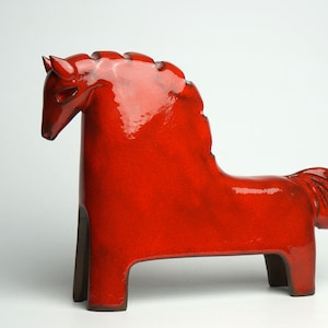 Ceramic red horse sculpture, unique handmade gift, minimalist animal figurine, modern home décor, ceramic arts