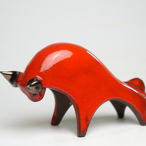 Ceramic red bull sculpture, unique handmade gift, minimalist animal figurine, zodiac Taurus, home decor, Spanish figurines, fine art