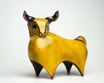 Ceramic bull sculpture, unique handmade gift, minimalist animal figurine, zodiac Taurus, exclusive home decor, fine ceramic art