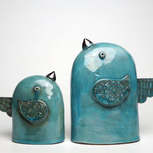 Blue Ceramic Bird Figurines: Handmade Turquoise Glazed Home Decor