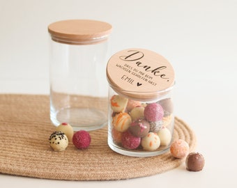 Gift for midwife - storage jar personalized with wooden lid in different sizes - "Thank you for helping me grow"