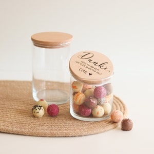 Gift for midwife - storage jar personalized with wooden lid in different sizes - "Thank you for helping me grow"