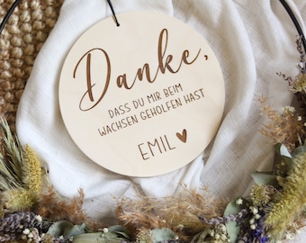 Regalo per l'ostetrica per il parto -- cartello in legno "Grazie per avermi aiutato a crescere" personalizzato con il nome del bambino