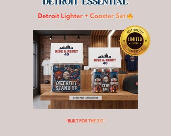 Juego de encendedores y posavasos de Detroit / Paquete de 3 encendedores de Detroit / Set de regalo de Detroit / Productos de Detroit 313 / Posavasos para autos de Detroit / Idea de regalo de Motor City