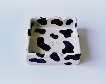 Handmade Ashtray, Ceramic Ashtray, Cowprint Ashtray, Ceramic Cigarette Holder, Handmade Ceramic Ashtray, Ceramic Cow, Cow, Square Ashtray