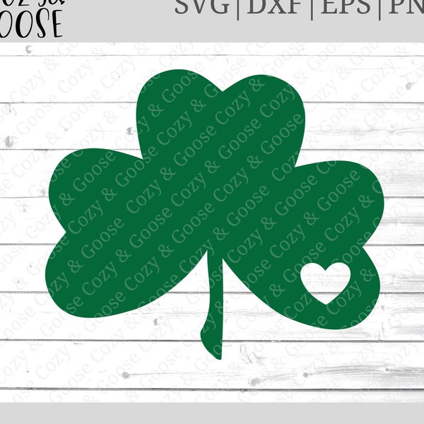 Green Clover with heart SVG - St. Patrick's Day SVG - Shamrock with heart SVG - St. Paddy's day dxf - Clover cut out png - Luck of the Irish