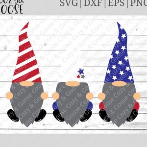 Gnome Trio Stars and Stripes SVG - Red White and Blue Gnomes - USA Gnomes SVG - Cute Gnomes - Fourth of July Svg - 4th of July - Independent