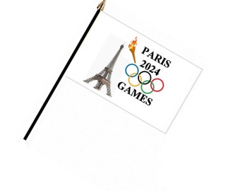 Torche sportive Paris France Games 15 x 10 cm, drapeau ondulant avec base noire