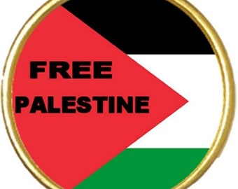 Free Palestine Gaza Freedom Gold Colour Round Badge And Velveteen Bag