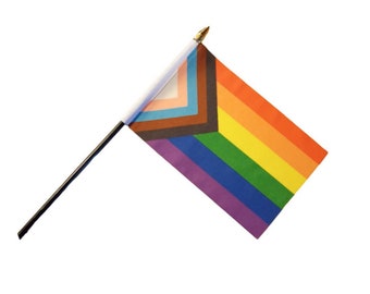 Progress Pride LGBTQ Pride 6" x 4" Bandera de mano con o sin base