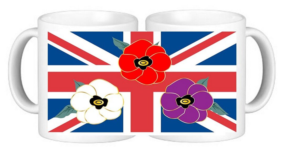 Union Jack Poppy Lest We Military Ceramic Coffee Mug and Coaster