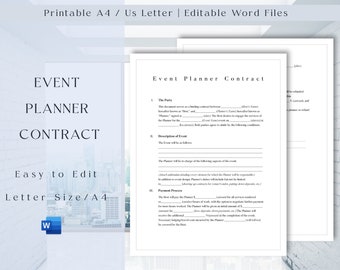 Editable Event Planner Contract Template,Printable Planner Agreement, Simple Event Service Form, Vendor Contract Sample,Microsoft Word, Doc