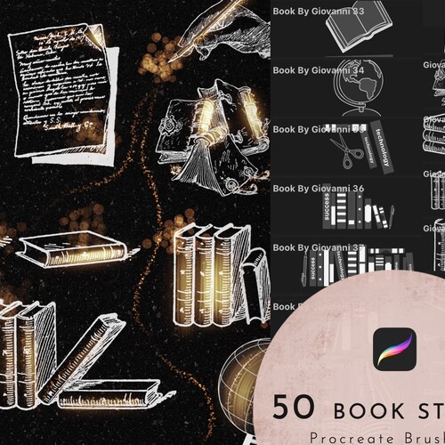 50 Procreate Book Stamp Brush Book Stamps Procreate Etsy
