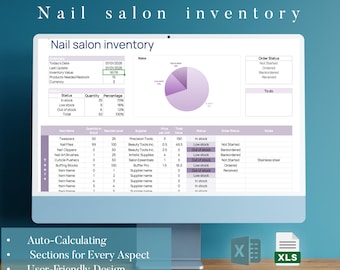 Nail Salon Inventory List Template, Excel Template, Auto-Calculating  Nail Salon Inventory Tracker,  Nail Salon Startup Inventory Template