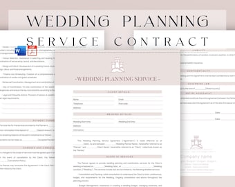 Editable Wedding Planning Service Contract, Printable Wedding Planning Client Forms , Wedding Coordinator Service Agreement,Wedding Planner