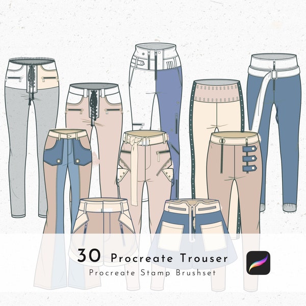 30 Procreate Trouser Stamp Brush,Fashion Design, Procreate Clothes Brushes, Trousers Outline Stamp Brush
