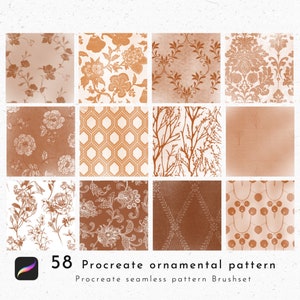 58 Procreate Ornamental Pattern Brush, Procreate Seamless Pattern Brushset,Floral Wallpaper Pattern, Texture Brush, Interior Design