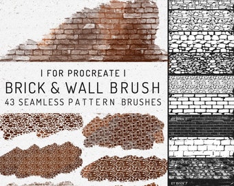 Procreate 43 Brick Texture Seamless Brush, Wall Texture Brush, Interior Design, Architecture Design, Procreate Seamless Brushset