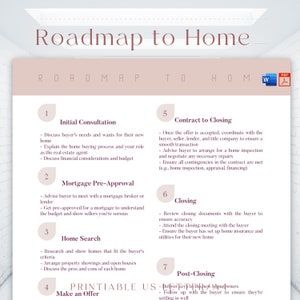 Bearbeitbare Roadmap-to-Home-Vorlage, druckbarer Käuferprozessleitfaden, Maklerressource, Erstkäufer, PDF, Microsoft Word, Doc 2023