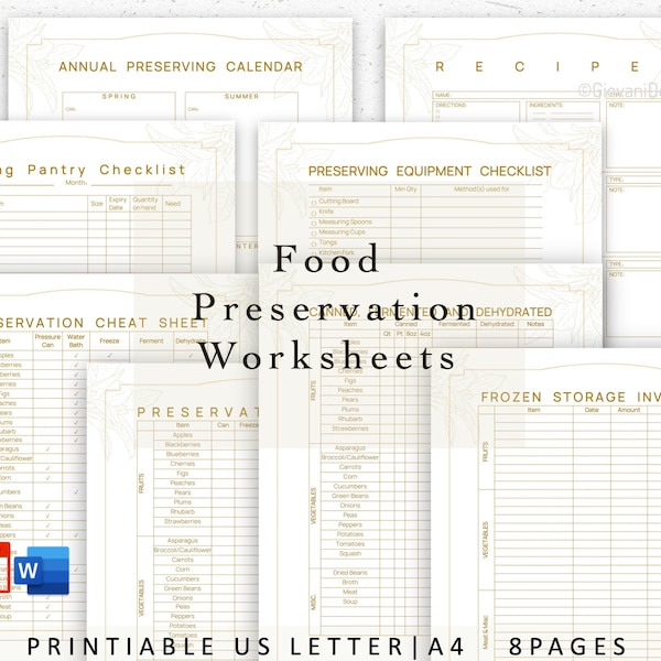 Ultimate Food Preservation Planner: Editable & Printable Guide for Sustainable Living, PDF,Microsoft Word