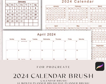 Procreate Calendar  Brush For 2024, Procreate 2024 Calendar Brush, 2024 Month Planner Brush, Monthly Planner Stamp