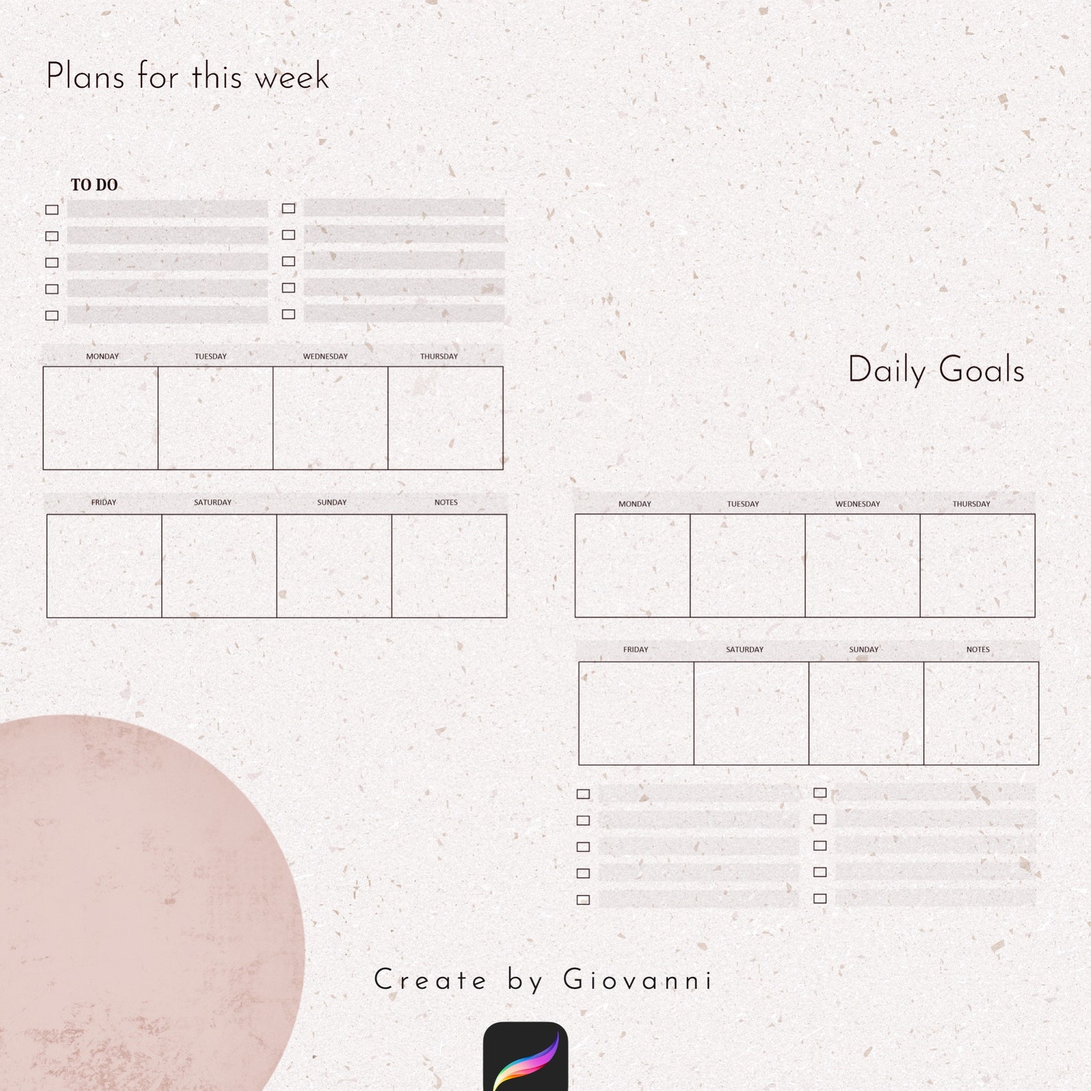 Procreate Notes Template Week Note Procreate Brushset, Procreate Brush, Weekly, Daily Template ...