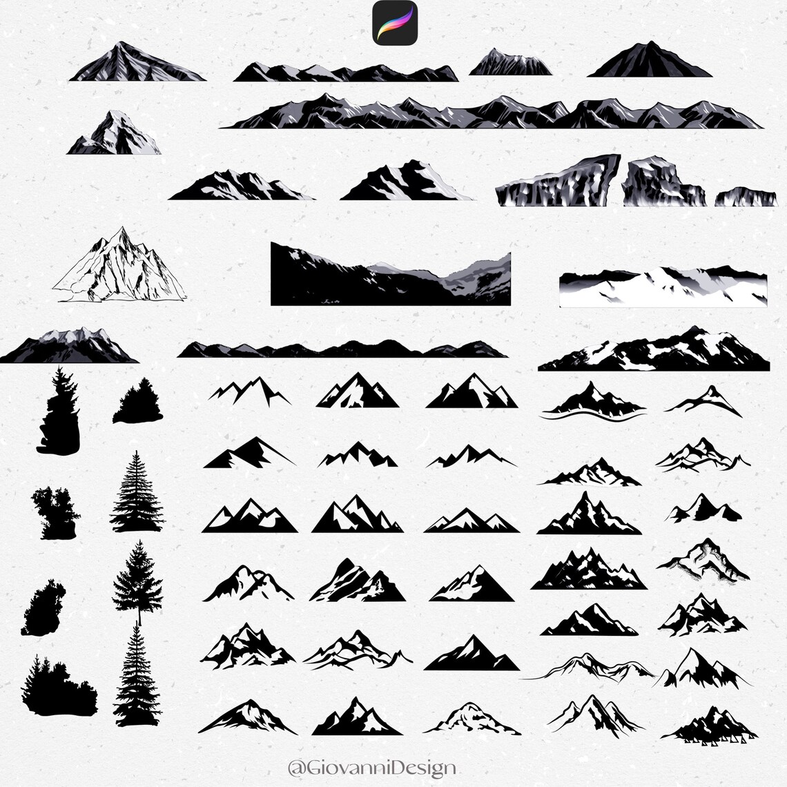 Procreate Mountain Brush Mountain Stamps Mountain Etsy