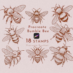 Conjunto de pinceles de sello de abejorro procreado, pinceles de procreación de abeja de miel, sello de procreado de contorno de abejorro, diseño de tatuaje procreado
