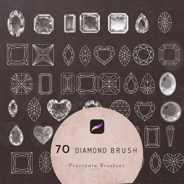 Procreate Diamond and Gemstone Stamp Brush, Jewelry Design, Fashion Design, Diamond Contour, Jewel icon, Gemstone Outline, Gem