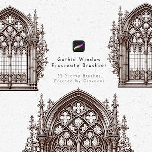 35 Pincel de ventana gótica procreado, conjunto de pinceles de ventanas góticas procreado, sellos góticos, arquitectura gótica, sello de ventana, elementos góticos