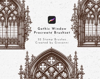 35 Procreate Gothic Window Brush, Procreate Gothic Windows brushset, Gothic Stamps, Gothic Architectural, Window Stamp, Gothic Elements