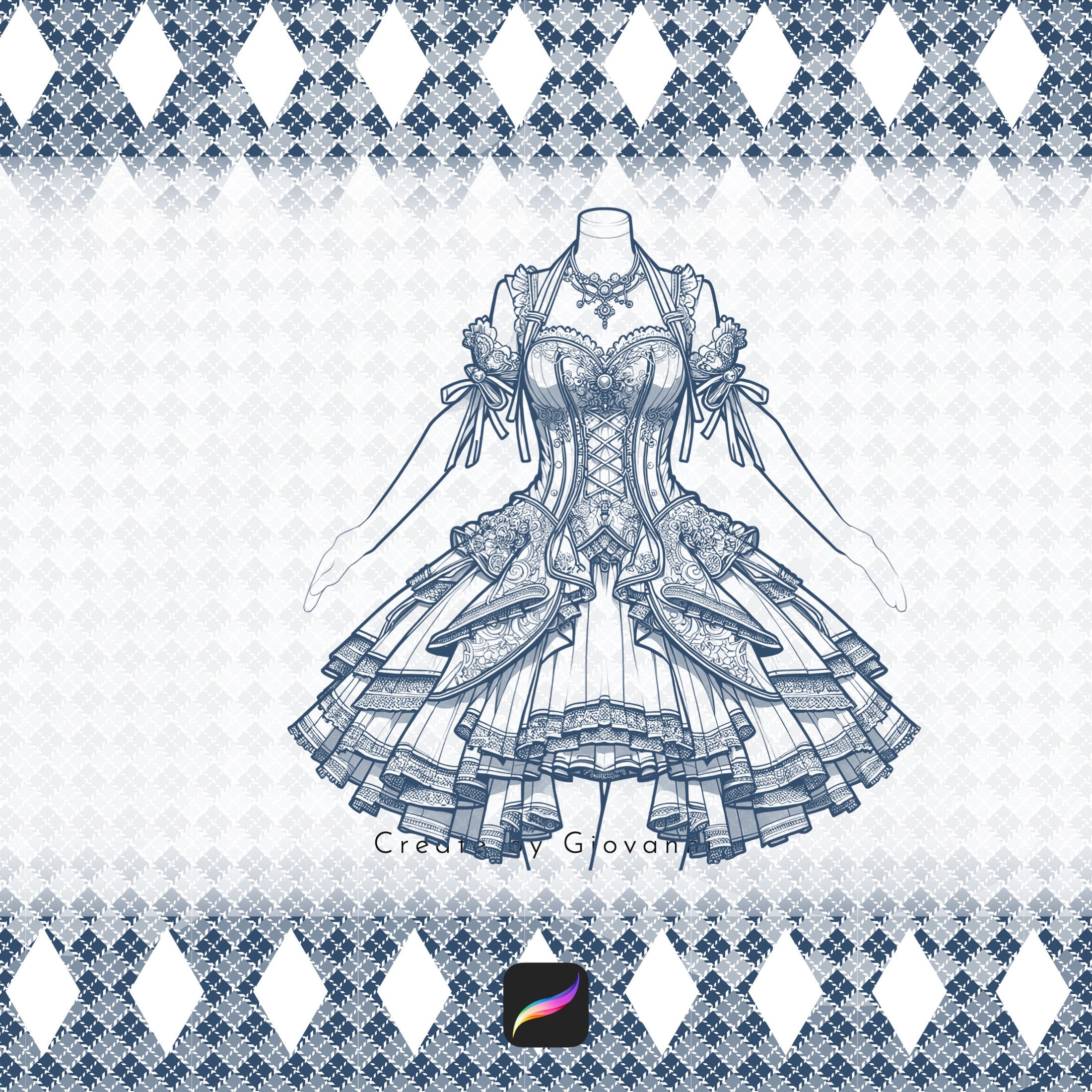 Procreate Anime Dress Stamps, Anime Dress Brushes, Anime Dress Outline  Brush , Kimono,School Uniform,Lolita, Gothic, Costumes,Anime Clothing