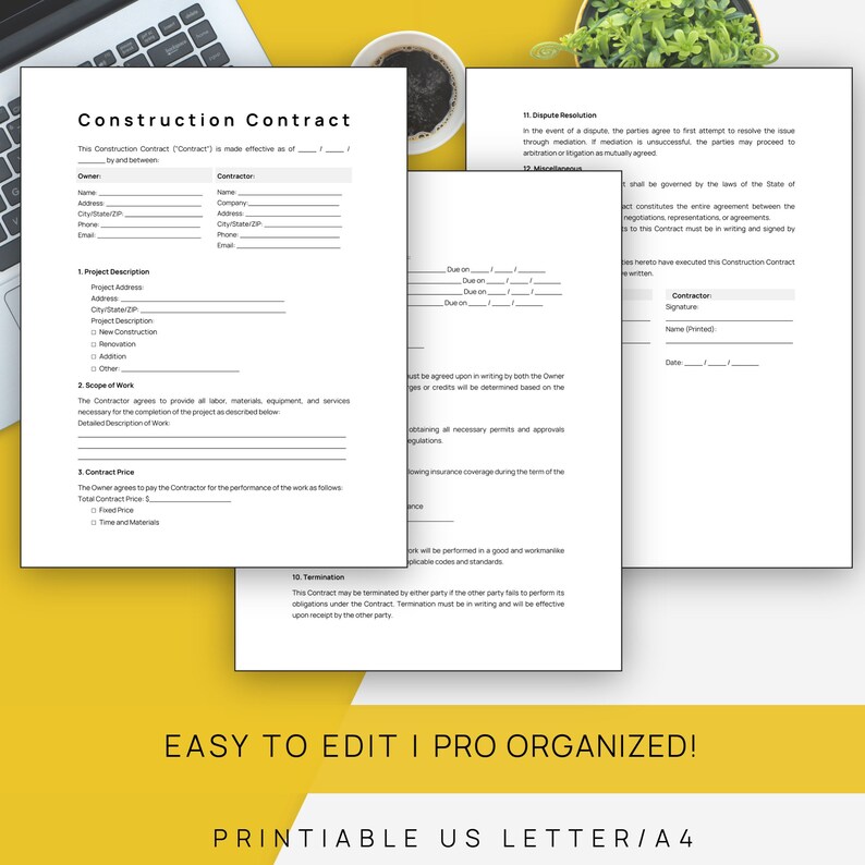 Editable Construction Contract Template, Printable Building Contract ...