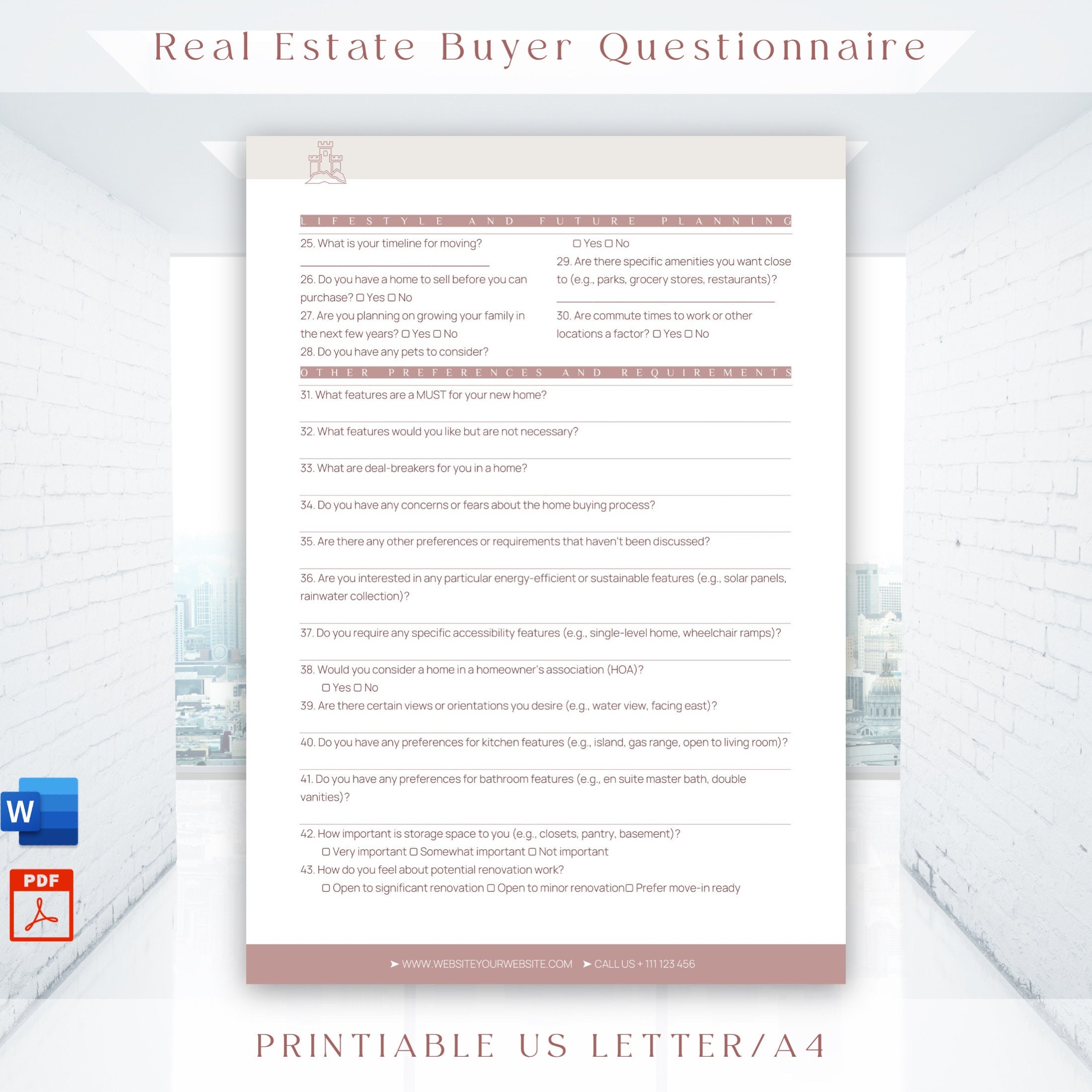 Real Estate Buyer Questionnaire, Detailed Home Buyer Template, Realtor ...