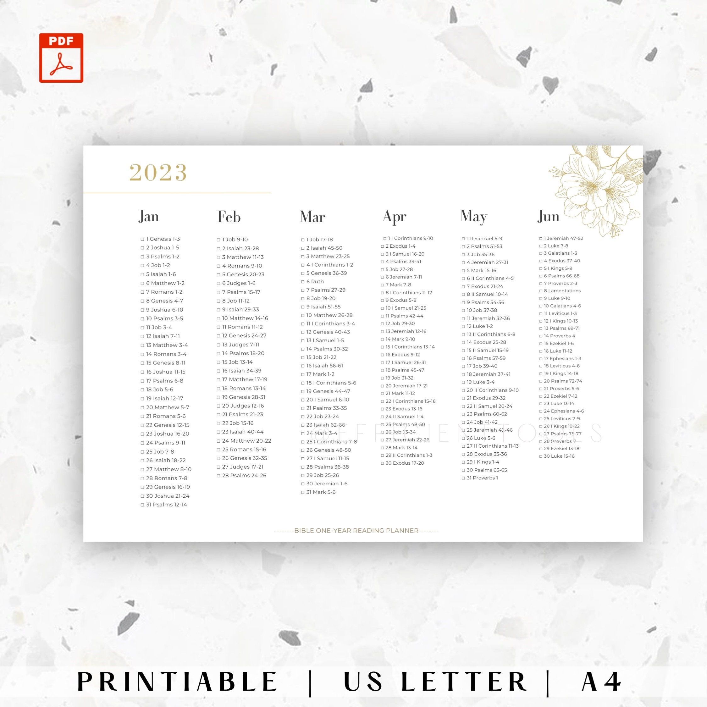 Printable Bible Oneyear Reading Planner for 2023, Daily Journal, Bible