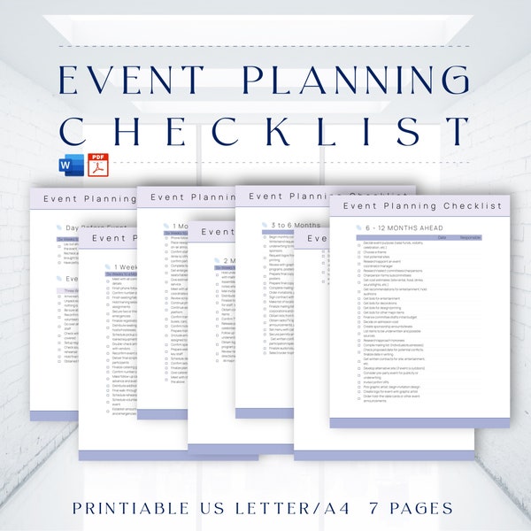 Editable Event Planning Checklist Template, Printable 6 months, Event Planner,Party Planning,PDF,Microsoft Word, Doc 2023