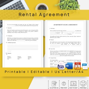Editable Residential Lease Agreement Template, Printable Rental Contract, Landlord Forms,  Residential Lease Agreement Template