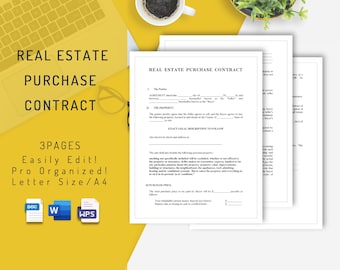 Editable Real Estate Purchase Contract Template, Printable Real Estate Purchase Agreement , Property Sales Contract