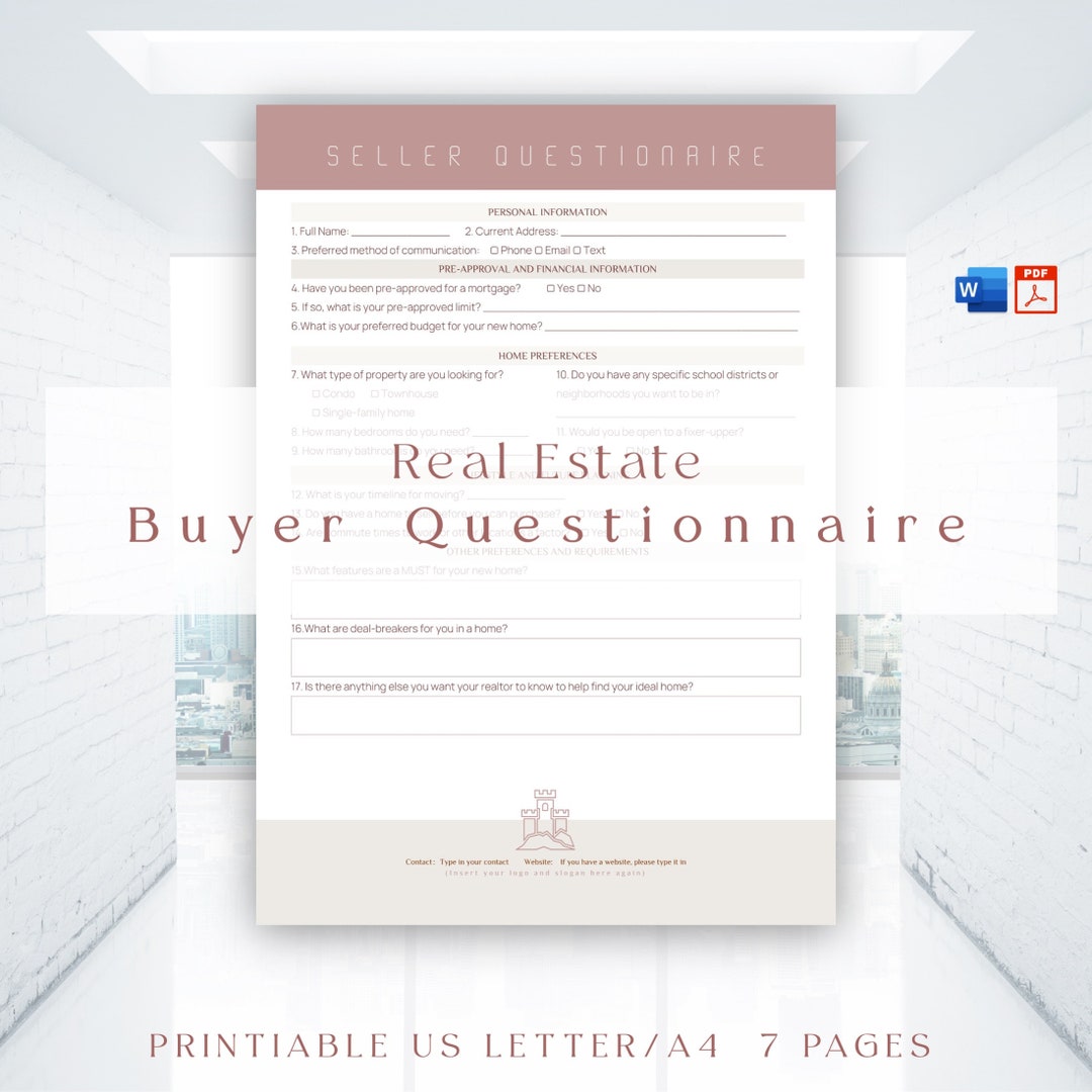 Real Estate Buyer Questionnaire, Simple Home Buyer Template, Realtor ...