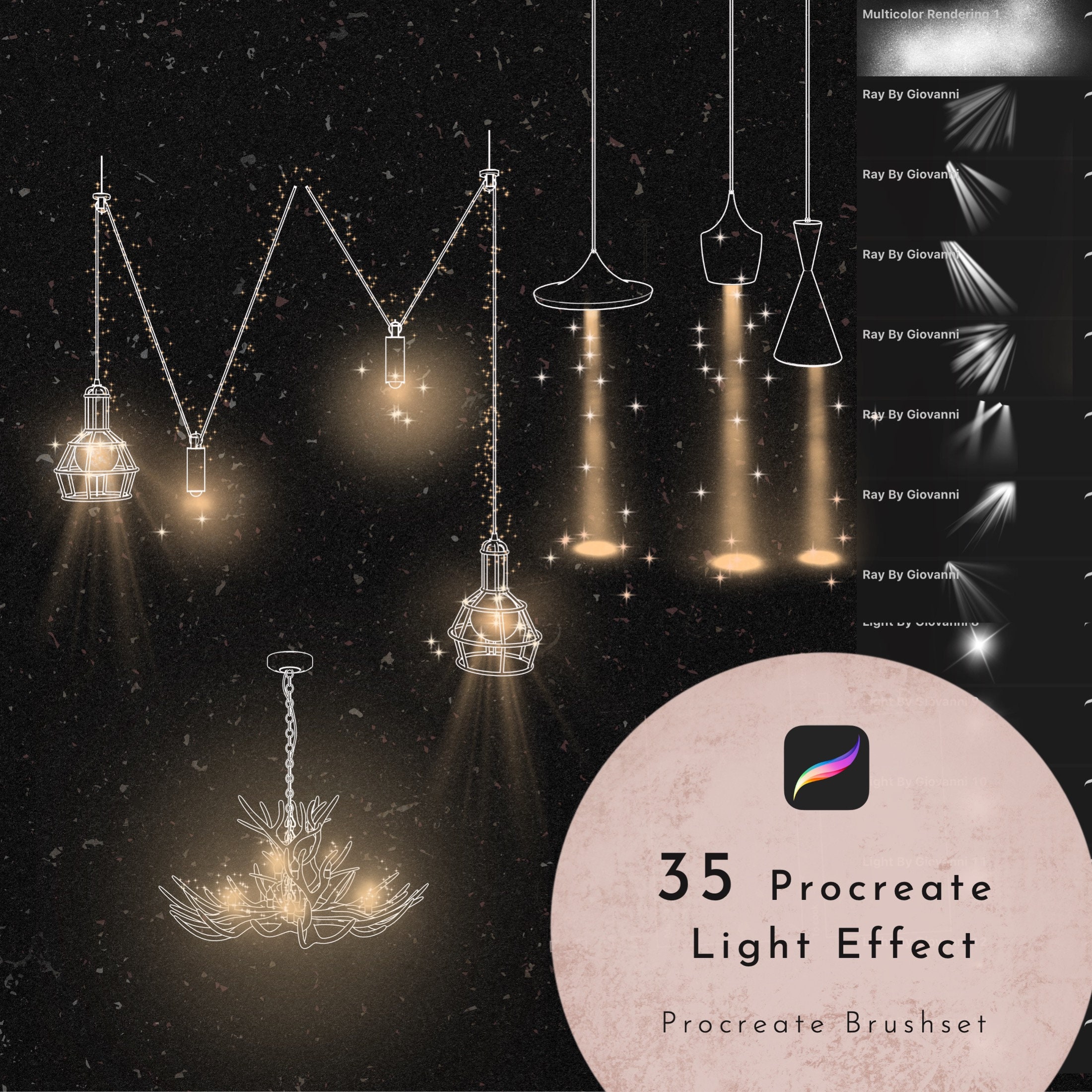 35 Procreate Light Effect Brush Rayo de luz Brillo de luz Etsy