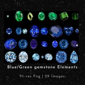 Piedra preciosa azul, gemas de calidad verde, imágenes prediseñadas PNG, descarga digital, fondo transparente, joyería, elaboración