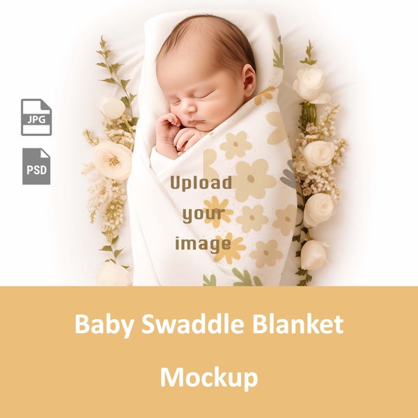 Baby Swaddle Blanket Mockup, Baby Swaddle Blanket Mockups, Realistic PSD, Printify Cute And Cozy Blanket Mockup, Printify Mockup,