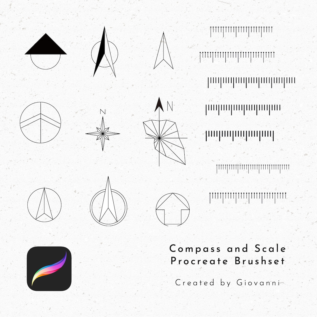 Compass Scale Texture Compass and Scale Procreate Brush, Map, Interior/exterior Design ...