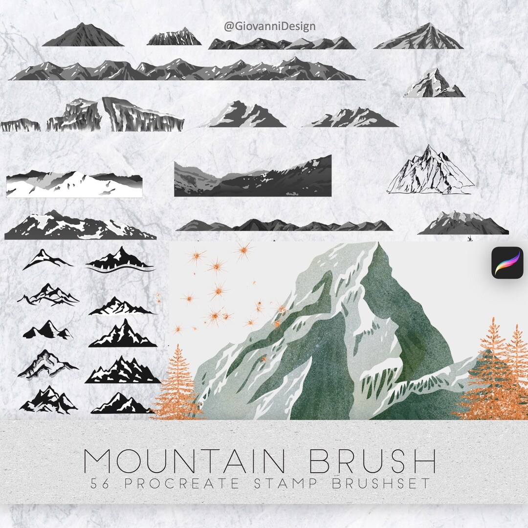 Procreate Mountain Brush, Mountain Stamps, Mountain Silhouette, Rock, Mountain Clipart, Mountain