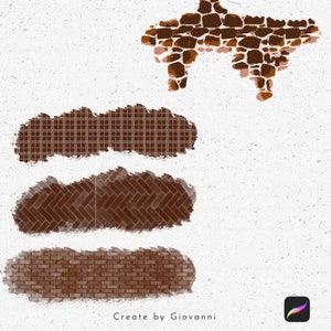 Peut inclure: Trois textures de briques brunes diff&eacute;rentes avec des bords rugueux. La texture sup&eacute;rieure est un motif de petites pierres irr&eacute;guli&egrave;res. La texture du milieu est un motif de petites briques rectangulaires. La texture inf&eacute;rieure est un motif de briques rectangulaires plus grandes.