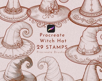 Procreate Witch Hat Stamp Brush Set, Witch Hat Stamp Set, Witch Hat Outline Procreate Stamps,  Procreate Tattoo Design