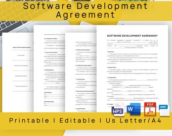 Overeenkomst voor bewerkbare softwareontwikkeling, afdrukbare contractsjabloon voor softwareontwikkeling, klantcontract ontwikkelaar, voor projecten