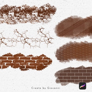 Peut inclure: Cinq coups de pinceau aquarelle num&eacute;riques de murs de briques dans diff&eacute;rents &eacute;tats de d&eacute;labrement. Les deux du haut sont horizontaux, les trois du bas sont verticaux. Le coup de pinceau en haut &agrave; gauche est un mur de briques avec quelques briques manquantes. Le coup de pinceau en haut &agrave; droite est un mur de briques avec une apparence plus solide. Le coup de pinceau du milieu est un mur de briques fissur&eacute;. Le coup de pinceau en bas &agrave; gauche est un mur de briques avec quelques briques manquantes. Le coup de pinceau en bas &agrave; droite est un mur de briques avec une apparence plus solide.