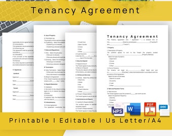 Editable Tenancy Lease Contract,  Printable Tenancy Rental Agreement, Residential Tenancy Agreement Form