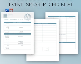 Printable Event Speaker Form, Editable Speaker Organizer for Event, EVENT SPEAKER Checklist, Presentation Overview,Speaker Management Tool